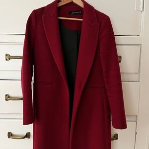 Coat Maroon / Red Burgundy Wool Lapel Frock Overcoat Winter M